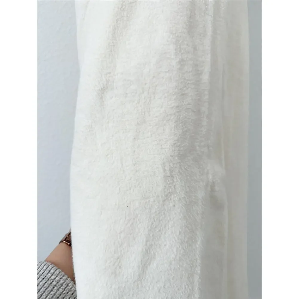 Vince Women's Paneled Midi Dress Cream Fuzzy Cotton Ivory White US 14 - Picture 7 of 8